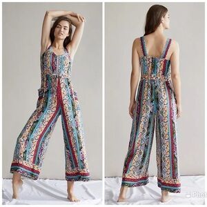 Anthropologie Calais Floral Jumpsuit Sleeveless Colorful Rainbow Sz L